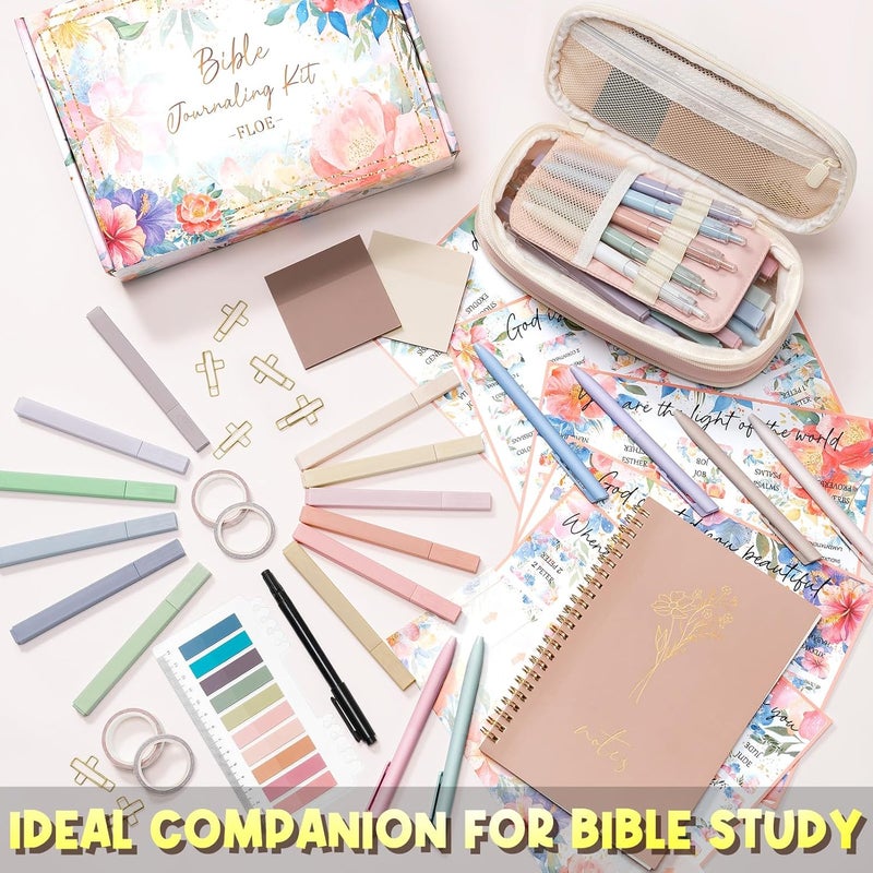 FLOE Bible Study Supplies Journaling Kit for Women, Valentines Day Christian Gifts for Women Her, Bible Study Tool w/Pastel Highlighter and Pen No Bleed, Pencil Case Notebook Annotation Kit Accessories Set - Image 5